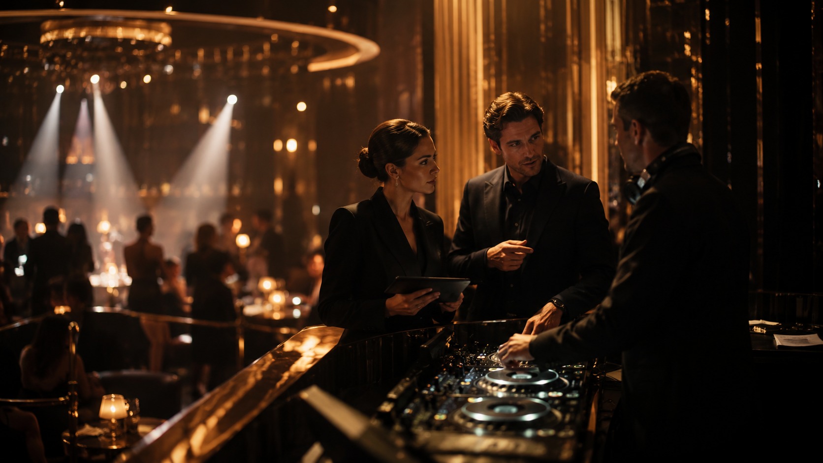 Upscale candlelit lounge scene showing guests and live music during a premium night out.